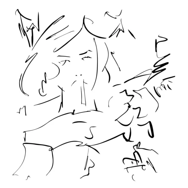 Kouření Módní Žena Abstraktní Portrét Line Art Rychlý Náčrt Vektorové — Stockový vektor