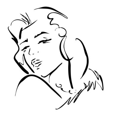 Moda kadınının soyut portresi, çizgi sanatı, hızlı çizim, kızın güzellik minimalisti, vektör illüstrasyonu.