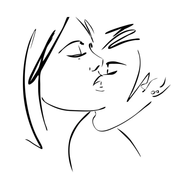 Kiss Couple Love Abstract Portrait Line Art Quick Sketch Vector — Stock Vector