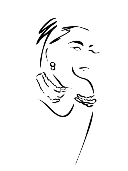 パールジュエリー抽象的な肖像画 ラインアート クイックスケッチ ベクトルファッションイラストを持つファッション女性 — ストックベクタ