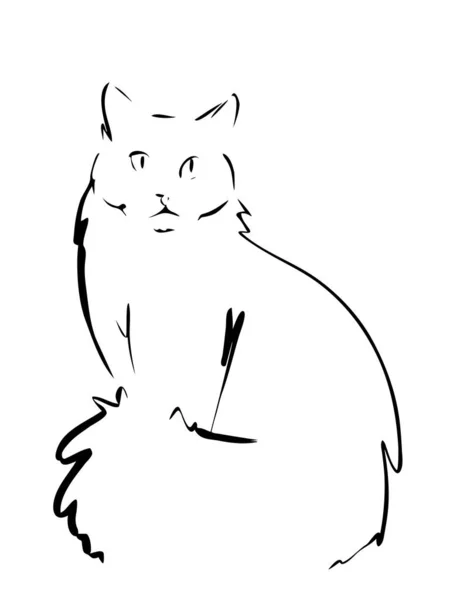 Walking Cat Portrait Drawn Ink Vector Illustration Quick Sketch Line — Stock Vector