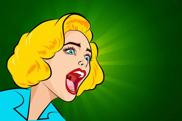 Pop Art Young Beautiful Blonde Woman Screaming Shocked What She — Stock Vector
