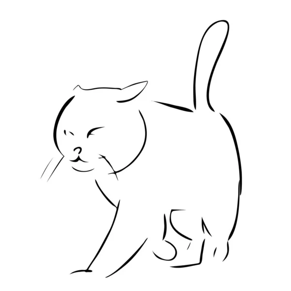 Walking Cat Portrait Drawn Ink Vector Illustration Quick Sketch Line — Stock Vector