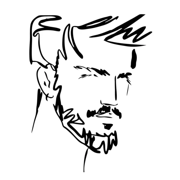 Capul Masculin Portret Abstract Ilustrație Vectorială Tânărului Arta Liniei Schiță — Vector de stoc