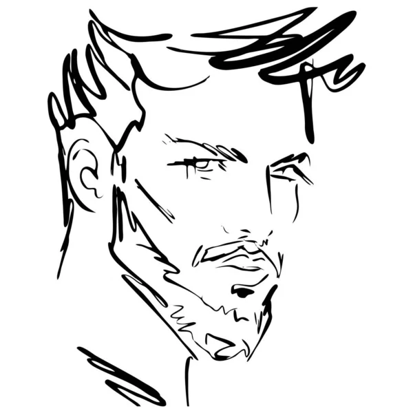 Tête Masculine Portrait Abstrait Illustration Vectorielle Jeune Homme Line Art — Image vectorielle
