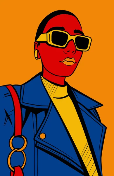 Sıradan Şehir Kıyafetleri Şık Güneş Gözlüğü Takan Soyut Genç Kadının — Stok Vektör