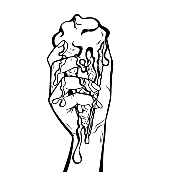 女性の手でワッフルコーンで氷のクリームを溶かす ベクトルポップアートファッションイラスト — ストックベクタ