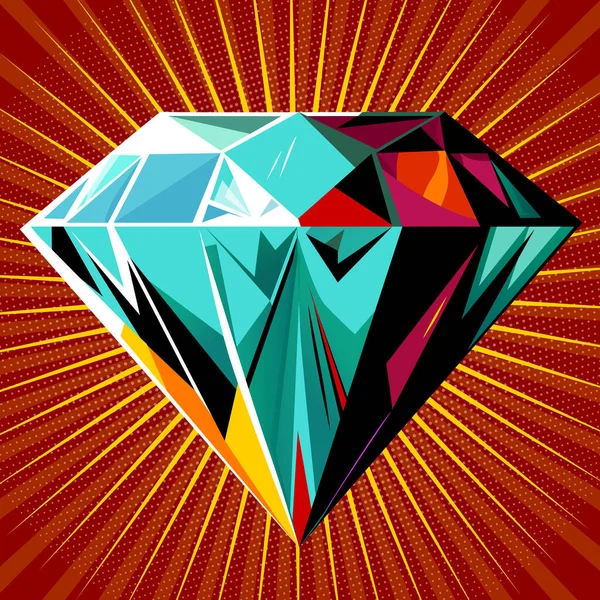 Ilustração Vetor Diamante Estilo Retro Cômico Arte Pop — Vetor de Stock