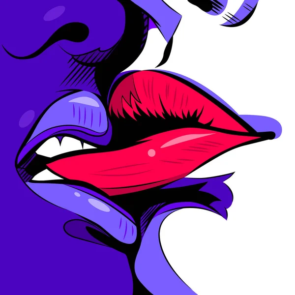 Bacio Passione Amanti Coppia Baciare Amore Pop Art Vettoriale Illustrazione — Vettoriale Stock