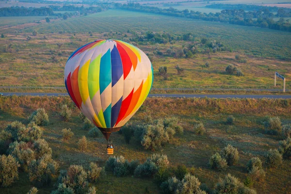 Hot Air Balloon Flying Land Trees Morning — Stock Photo, Image