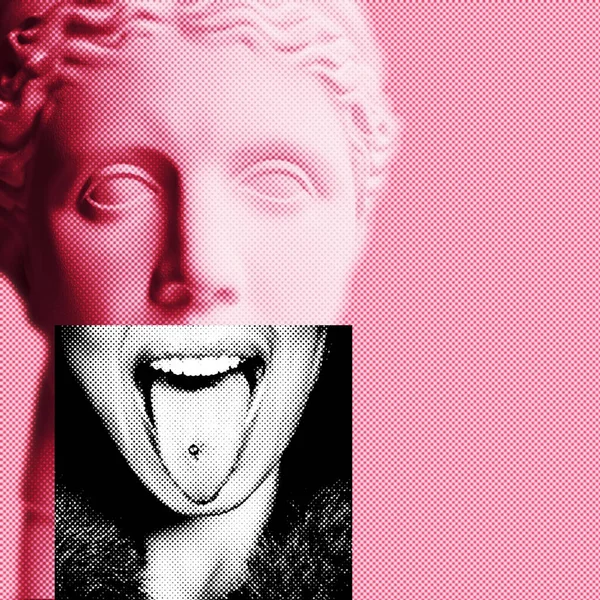 Abstrakter Gipskopf Zeigt Zunge Pop Art Stil Rosa Gefärbt Mit — Stockfoto