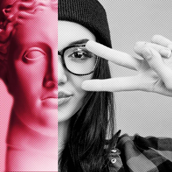Zeitgenössische Collage Aus Gips Statue Kopf Pop Art Stil Rosa — Stockfoto