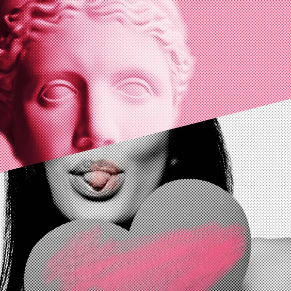 Zeitgenössische Collage Aus Gips Statue Kopf Pop Art Stil Rosa — Stockfoto