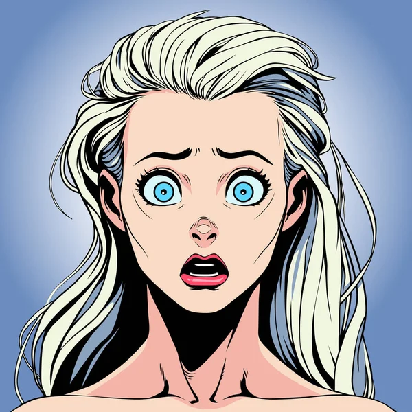 Überraschte Junge Schöne Blonde Frau Mit Weit Geöffneten Blauen Augen — Stockvektor