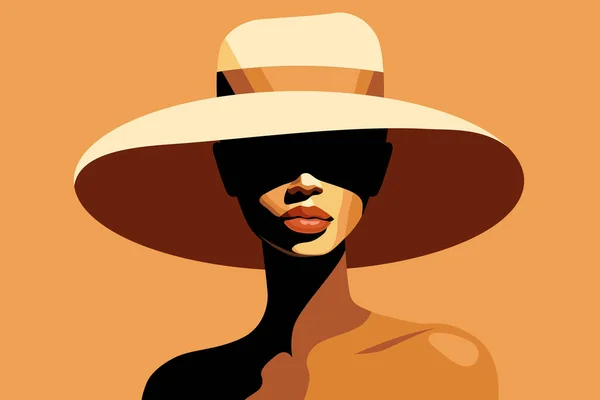 Vacker Afrikansk Amerikansk Kvinna Med Hatt Mode Modell Vektor Illustration — Stock vektor