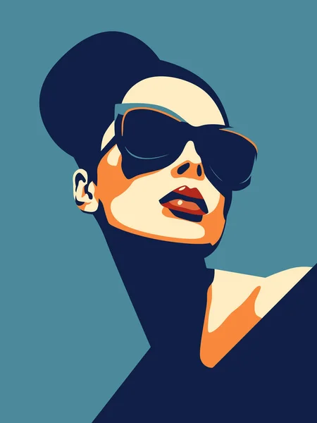 Young Beautiful Fashion Woman Sunglasses Abstract Female Portrait Contemporary Design — Stock Vector