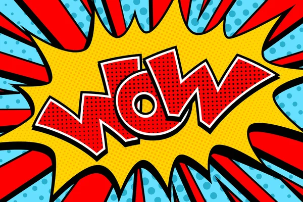 Bright Comic Pop Art Background Flash Explosion Inscription Wow Vector — Stock Vector