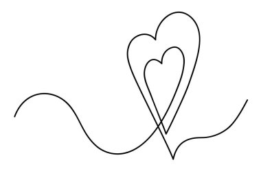 İki kalp, sürekli çizgi, aşk konsepti, vektör illüstrasyonu