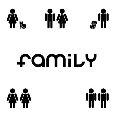 Farklı aile simgeleri: geleneksel ve geleneksel olmayan konsept, çağdaş tasarım, vektör illüstrasyonu. İlişkilerin türleri. Kavram - yalnızlık yok