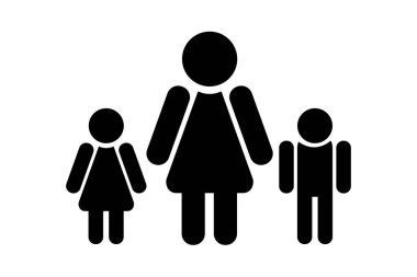 Farklı aile simgeleri: iki çocuklu bekar anne, konsept, çağdaş tasarım, vektör illüstrasyonu. İlişkilerin türleri. 