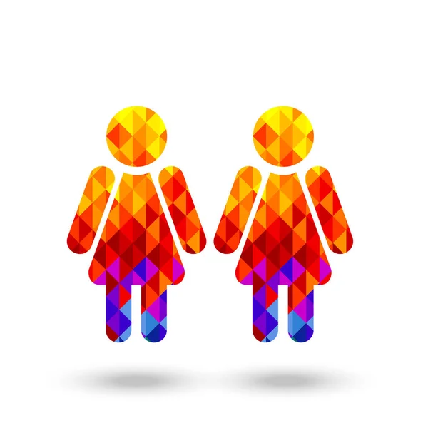 Zwei Frauen Symbole Aus Hellen Mehrfarbigen Low Poly Dreiecken Zeitgenössisches — Stockvektor