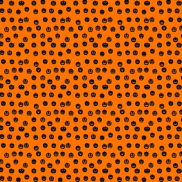 Halloween Pumpkin Black Heads Orange Background Repeating Seamless Pattern Wallpaper — Stock Vector