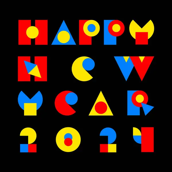 Šťastný Nový Rok 2024 Nad Černou Moderní Písmo Stylu Retro — Stockový vektor