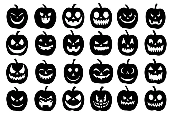 Тыквы Черно Белые Иконки Хэллоуина Векторная Трафаретная Иллюстрация — стоковый вектор