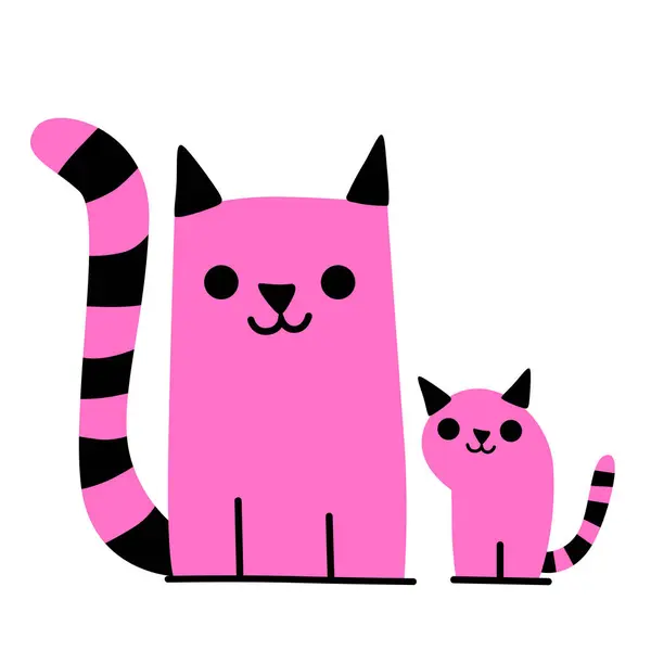 Two Pink Cats Mother Kid Contemporary Design Vector Illustration — Stock Vector