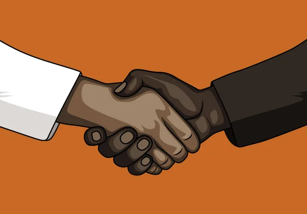 ハンドシェイク 男性のアジアとアフリカのビジネスマンは 手を握りました ベクターのイラスト — ストックベクタ