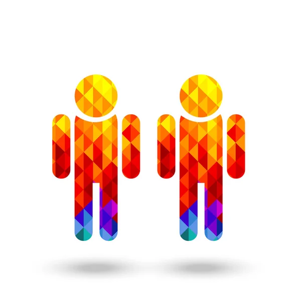 Man Woman Icon Makes Bright Multicolored Low Poly Triangles White — Stock Vector