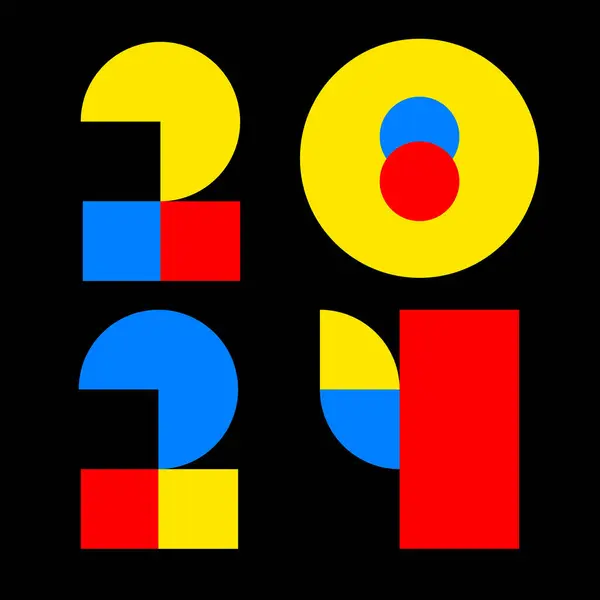Καλή Χρονιά 2024 Μοντέρνα Γραμματοσειρά Ρετρό Στυλ Σχεδιασμού Bauhaus Καλλιτεχνική — Διανυσματικό Αρχείο