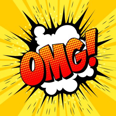 Duman bulutu ve sarı ışınlı parlak patlamanın komik arka planına karşı 