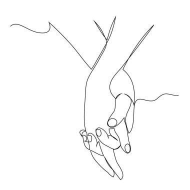 Aşıkların elleri. Birbirini seven çiftlerin soyut güzel portresi, sürekli çizgi çizimi, hızlı çizim, güzellik minimalisti, vektör çizimi