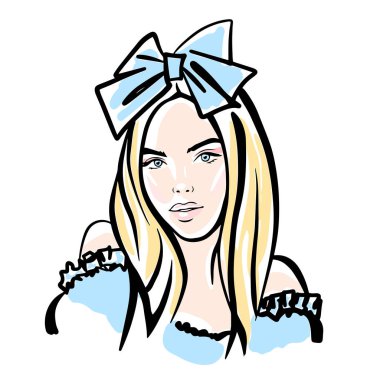 Güzel sarışın kız portresi, vektör çizimi