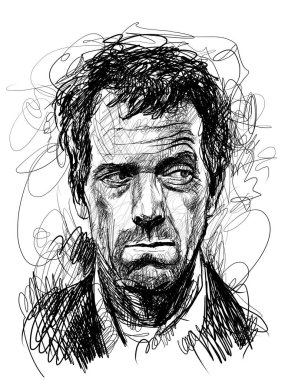 House, Tıp Doktoru, Amerikan televizyon dizilerindeki seçkin teşhisci Gregory House hakkındaki karakter, resim karalaması. Karalama, dijital çağdaş illüstrasyon