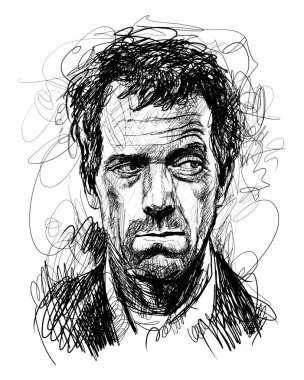 House, Tıp Doktoru, Amerikan televizyon dizilerindeki seçkin teşhisci Gregory House hakkındaki karakter, resim karalaması. Karalama, dijital çağdaş illüstrasyon
