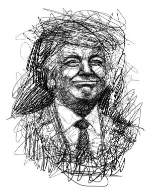 Donald Trump, 2024 ABD seçimleri için Cumhuriyetçi başkan adayı, çizim sanatını karaladı. Karalama, dijital çağdaş illüstrasyon