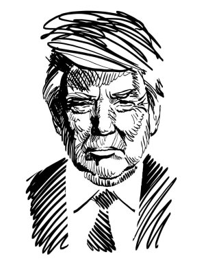 Donald Trump, 2024 ABD seçimleri için Cumhuriyetçi başkan adayı, çizim sanatını karaladı. Karalama, dijital çağdaş illüstrasyon