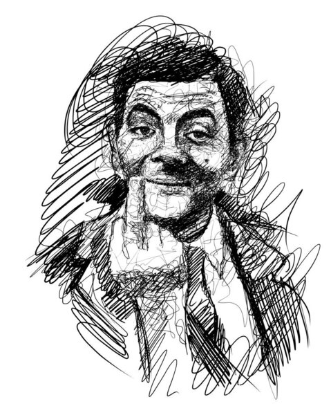 Комедиант мистер Бин показывает средний палец, рисунок каракулями. Скриншоты, цифровая современная иллюстрация