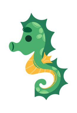 Şirin deniz atı sualtı yaratığı çocuksu karakter tasarımı.