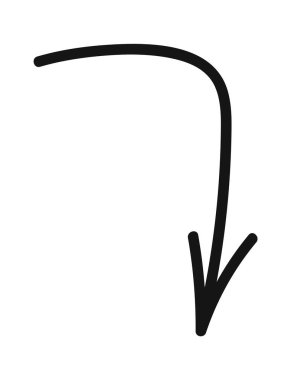 Basit el aşağı doğru çizilmiş ok siyah karalama