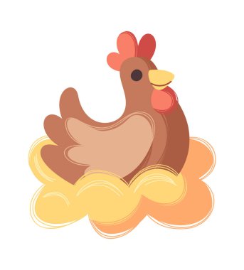 Hasır yuvanın içinde yumurtadan çıkan sevimli tavuk.