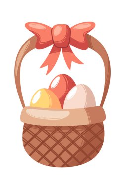 Hasır sepetin içinde boyanmış yumurta paskalya sembolü
