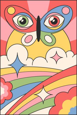 Kelebek gökkuşağı gökkuşağı kaprisli sahne psikedelik sancak