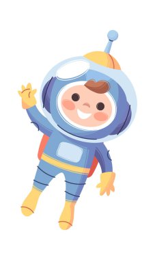 Sevimli küçük çocuk kozmonot uzay maceracı karakter