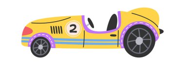 Retro yarış arabası elle çizilmiş motor sporu nakliye tasarımı