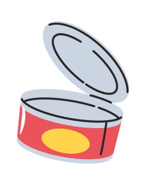 Konserve konserveleri elle çizilmiş turistik kamp yemekleri.