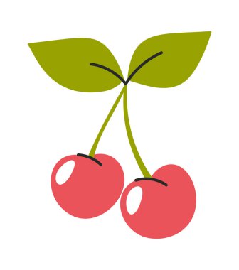 El çizimi kırmızı kiraz demeti tatlı çilek