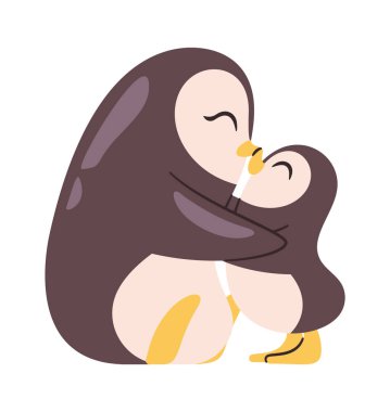 Penguen ailesi el öpüyor anne bebek.